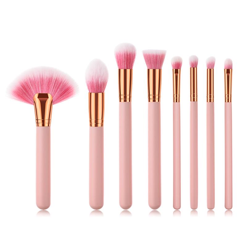 

Набор кистей для макияжа, 8 шт., синтетическая веерная кисть для теней для век, кисть для макияжа, кисть для ухода за лицом, косметический инструмент розовый