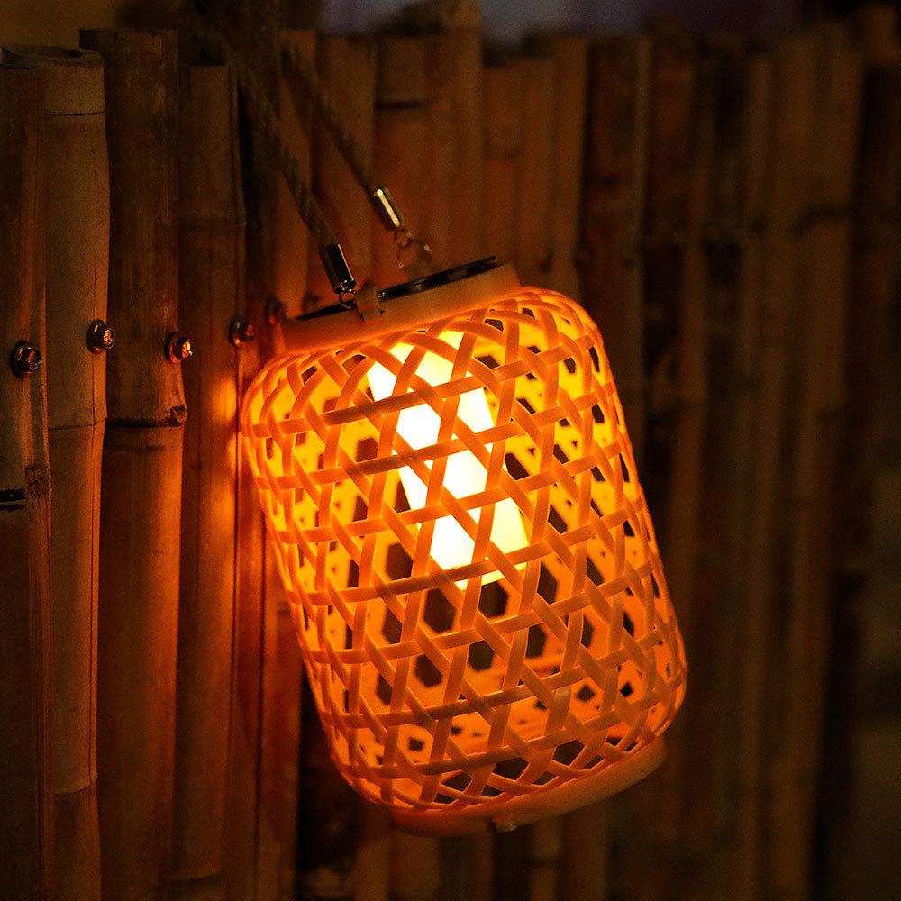 Solar Chinese Bamboo Rattan Weave Lantern - Spring Festival Outdoor Hanging Decoration for Balcony, Garden, and Courtyard.