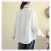 Button Lapel Cardigan Embroidered Long-sleeved Shirt for Women Autumn and Winter Literary and Versatile Loose Casual Top