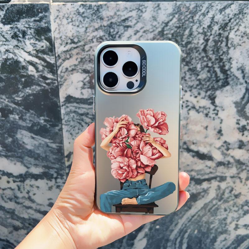 Women Fashion Daisy Flower Girl Phone Case For iPhone 13 14 Pro Max Mini 16 15 12 11 Pro Max 15 14 Plus Shockproof Laser Cover
