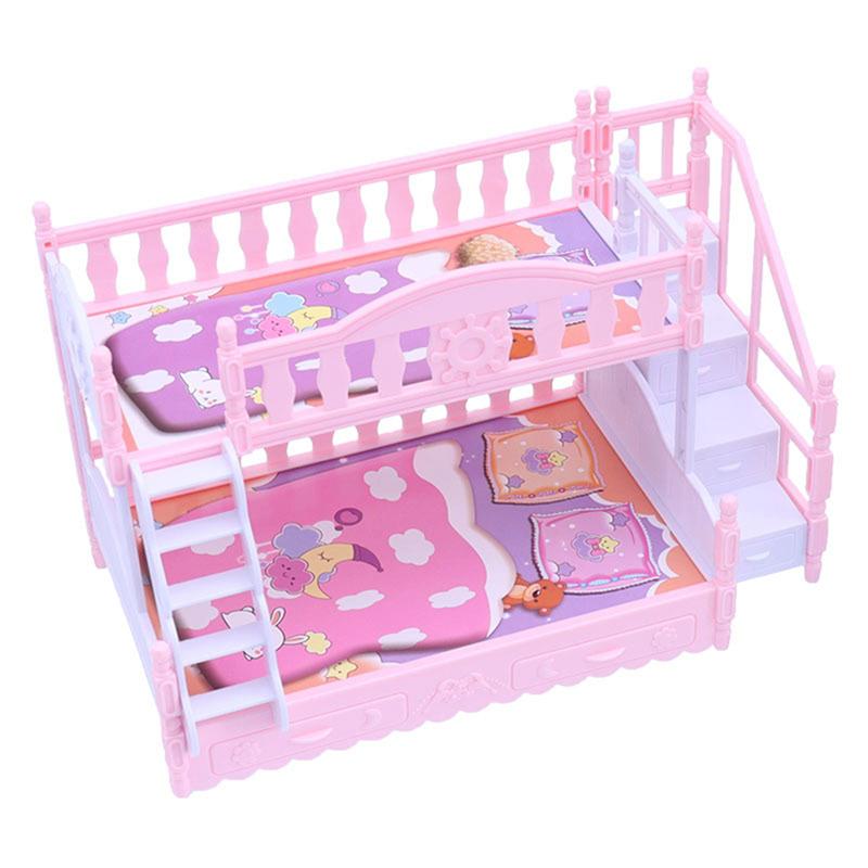 Hot 1Pc 1:12 Dollhouse Miniature Double bed Simulation Furniture Model bedroom Decoration Dolls House Accessories