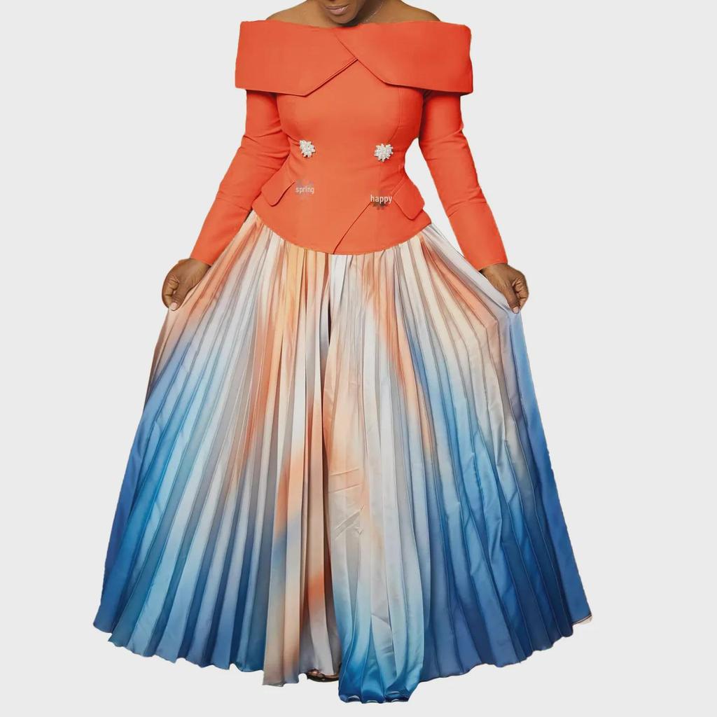 2024 Elegantes One-Shoulder-Top und langer Rock-Set: Europäischer und amerikanischer Modestil.