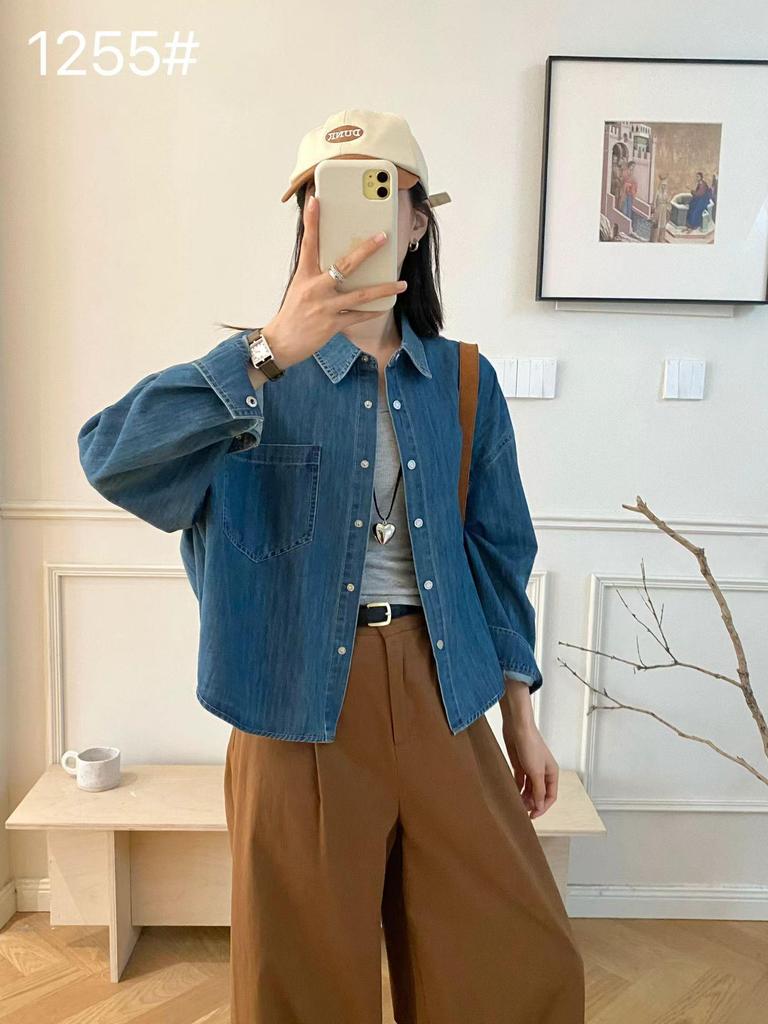Spring Arrival Retro Layered Lapel Denim Shirt - Loose, Slimming Long Sleeve Outerwear