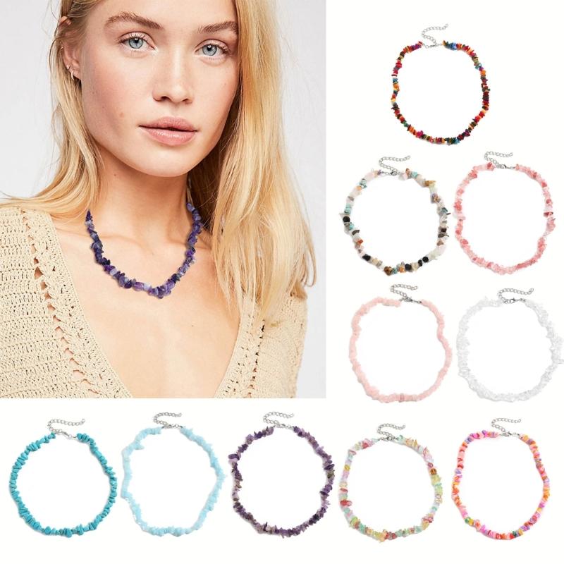 Beaded Choker Necklace Bohemia Colorful Gravel Clavicle Chain Natural Stone Collar Summer Jewelry Gift for Women Girl