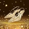 Fashion Gold Narrow Strap Hollow Out Design Heeled Sandals Women Sexy Pointed Toe Ankle Strap High Heels Elegant Banquet Wedding Shoes