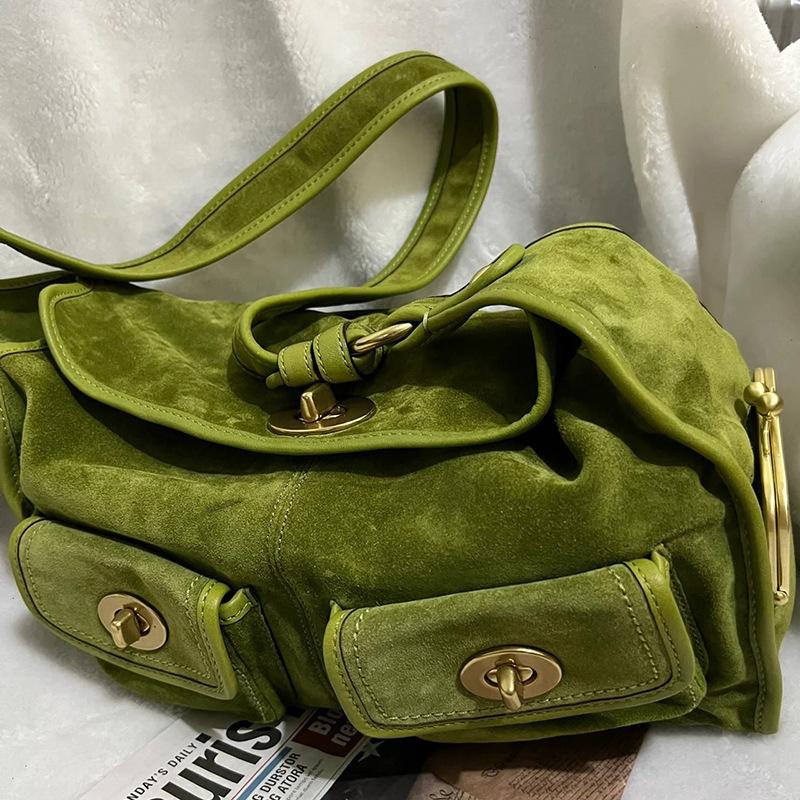 SHELKSBAG 2025 Autumn Winter Women Retro Trendy Fashion Suede Single Shoulder Bags Large Capacity Casual Crossbody Commuter Bag