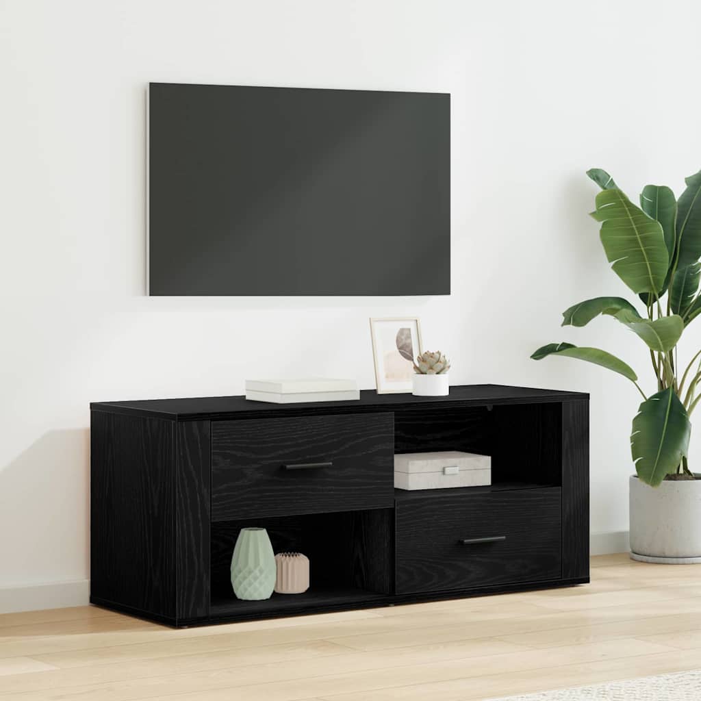 TV Stand Black Oak Effect 100 x 35 x 40 cm Engineered Wood