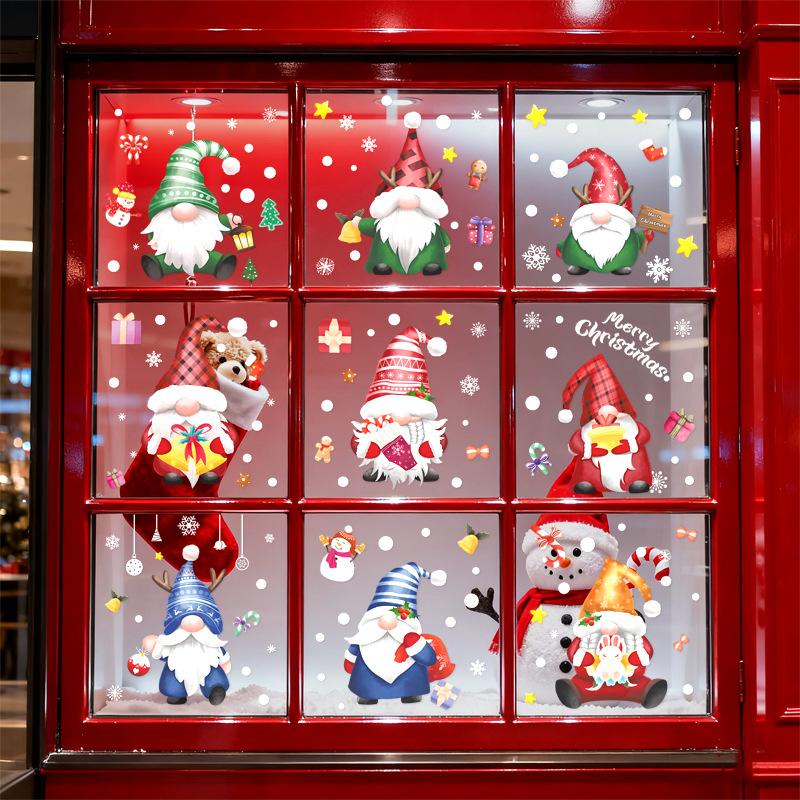 Santa Claus Holiday Decoration Scene Arrangement, Electrostatic Glass Door, Window Flower, Atmosphere Activity Stickers