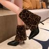 High Heeled Women's Boots 2025 New Leopard Print Fur Short Boots Fashionable and Sexy Pointed Thin Heel Mid Top Boots