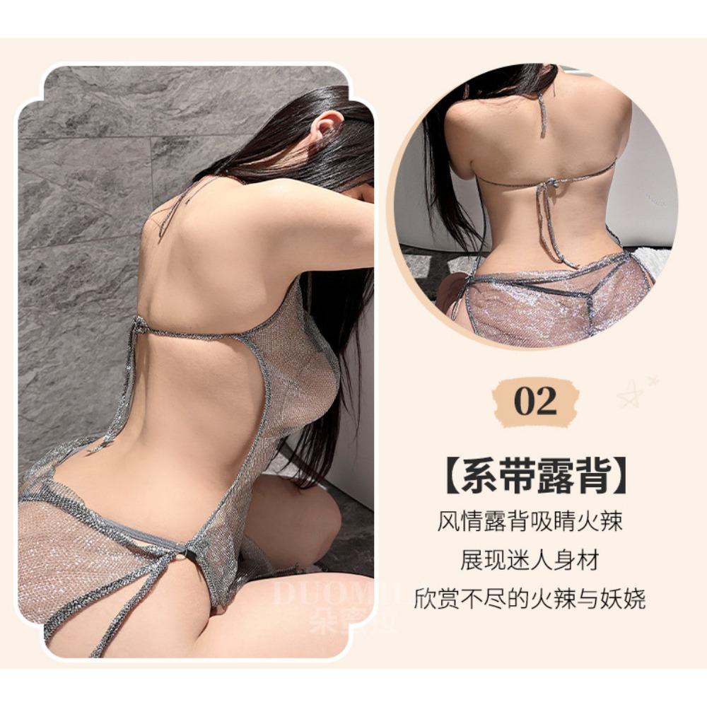 Sexy Transparent Mesh Dress Backless Flash Women's Nightdress Strap Pajamas Sexy Underwear One Piece Sent On Behalf of F658