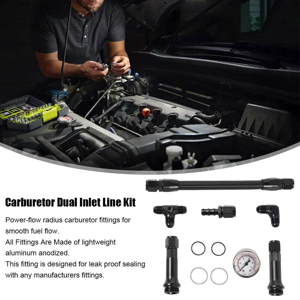 Carburetor Dual Inlet Line Kit 6an Braided Dual Feed Carb Fuel Line Double Pump For Holley Dominator 4150 Series 7/8"-20 Th Y0g4