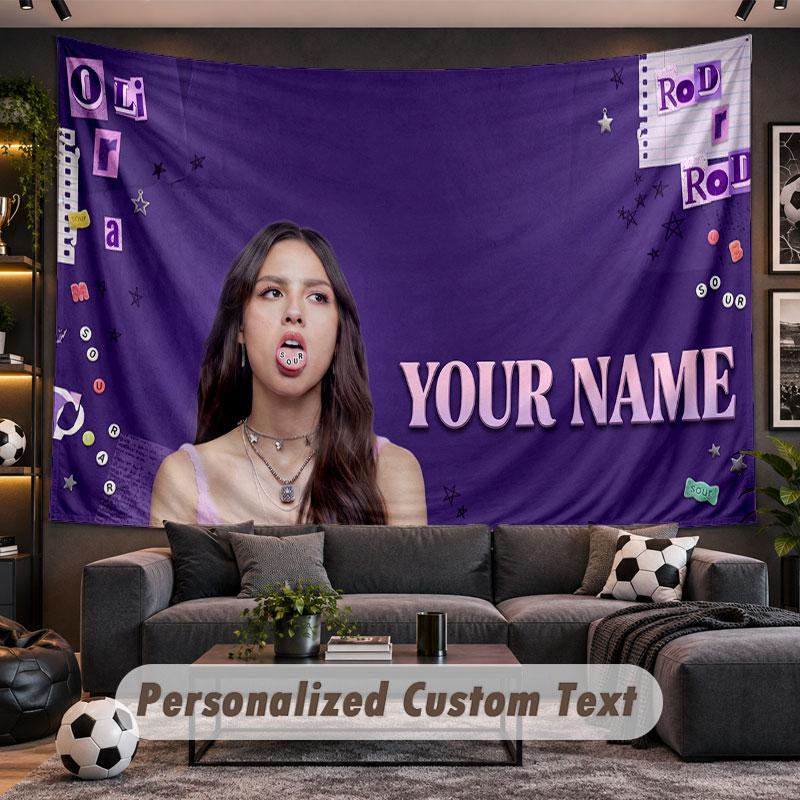 Wall Hanging Tapestry Custom NameOlivia Rodrigo Pattern Personalized Printed Fabric Wall Decor