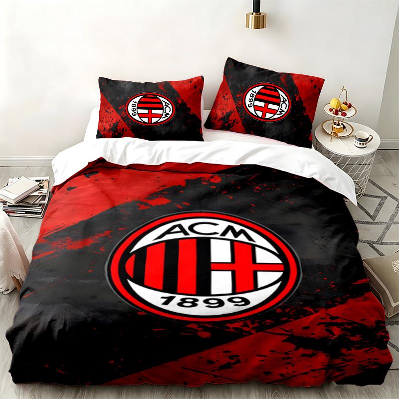AC Milan 3-delige set Perfect voor gebruik in de slaapkamer Comfortabele beddengoedset bevat een dekbedovertrek en twee kussenslopen Ideaal verjaardags- of kerstcadeau