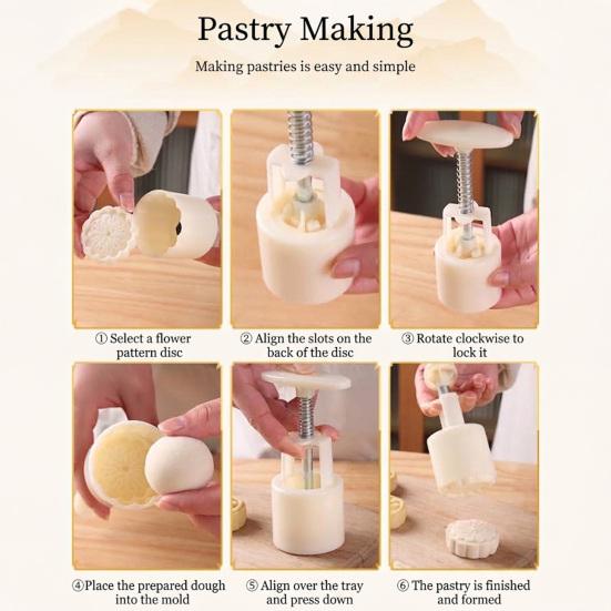 Diy Dessert Making Kit Dual-Head Pastry Mold, 2-in-1 DIY Baking Press Tool for Mooncake Kitchen Supplies Holidays Cookie Cake, Detachable