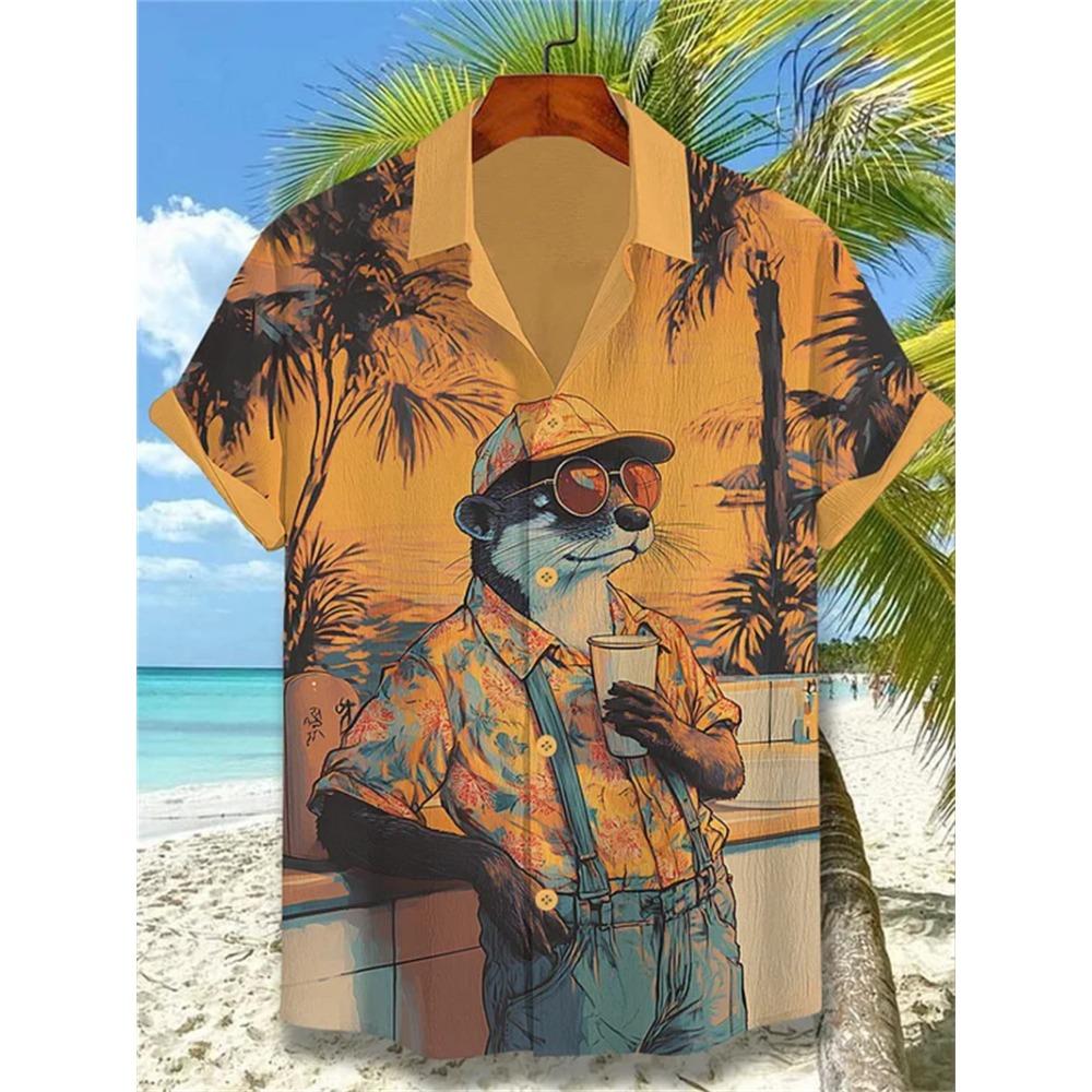 New Men's 3D Octopus Print Short Sleeved Shirt, Retro Summer Linen Shirt, Men's Holiday Casual Short Sleeved Streetwear