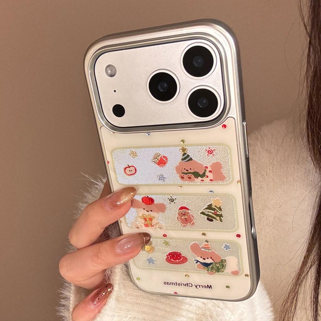 Window Christmas Puppy Suitable for Apple 17promax Mobile Phone Case for Iphone16 Electroplating 14 Gilt Cute 13 for Huawei