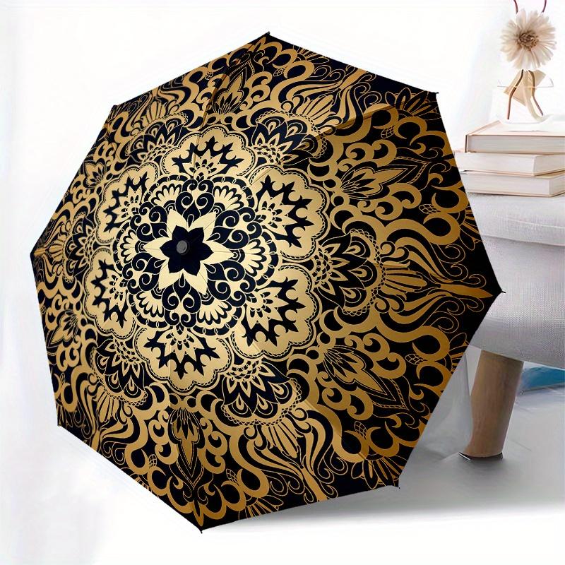 Golden Mandala Circular Ornament Vector Illustration Umbrella, Portable 3 Fold Compact Umbrella for Men & Women,S273