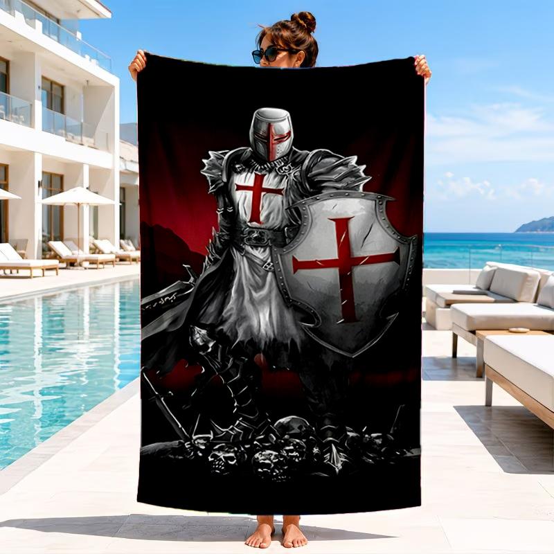 Knightly Warrior In Armor Beach Towel, Microfiber Beach Towel, Perfect For Pool, Beach, Travel, Home Decor Beach Party Fan Gifts