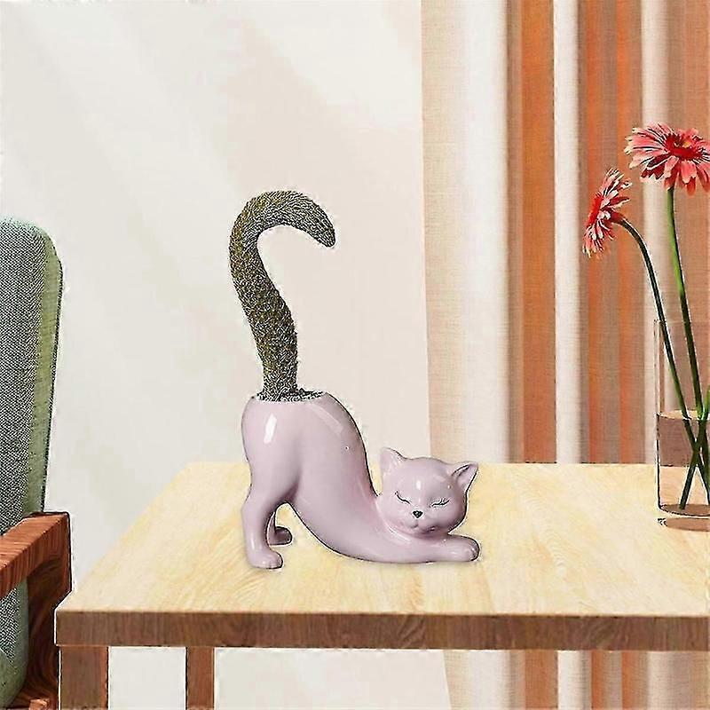 small ceramic flower pot cute cat tail design