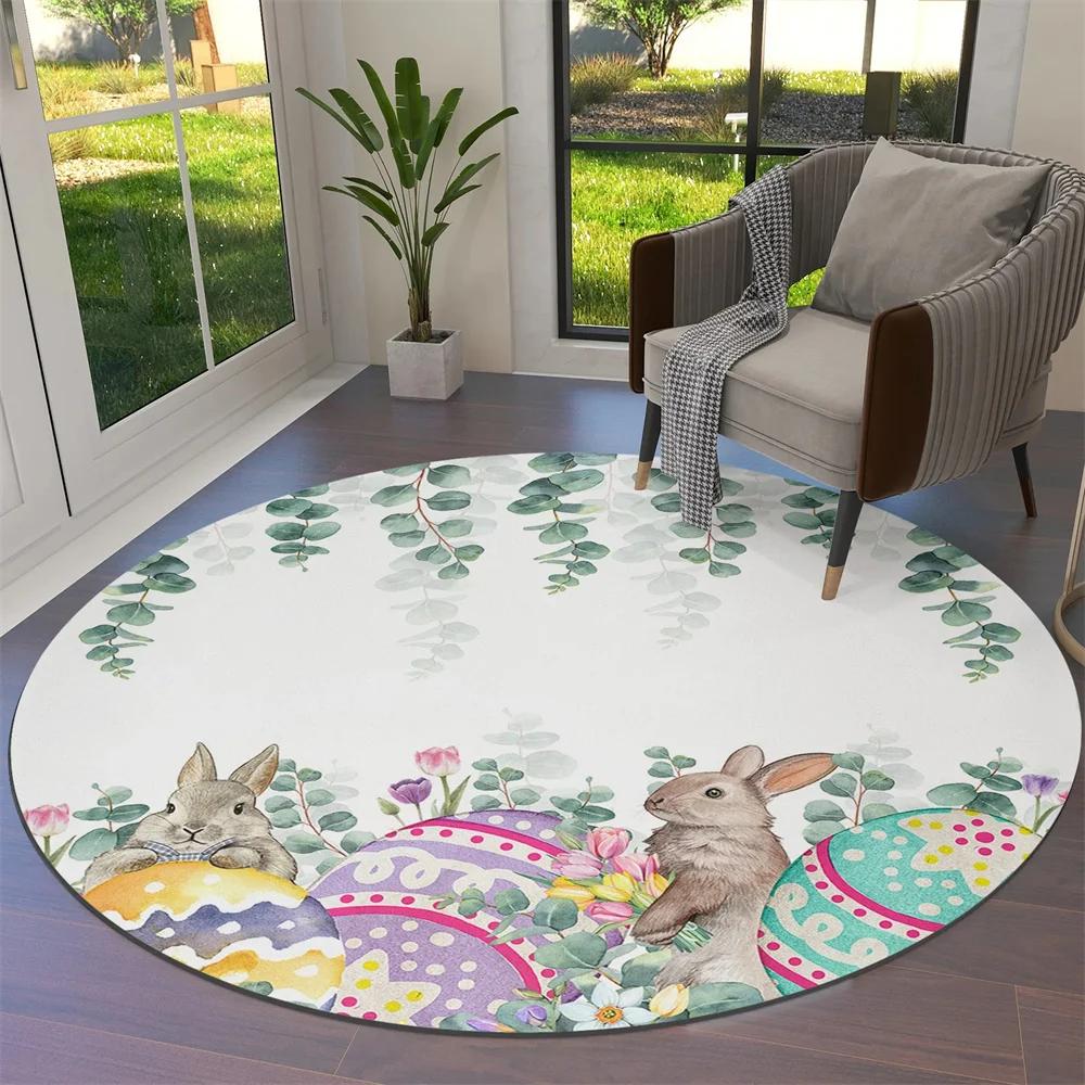 

Cartoon Bunny Print Round Carpet Non-slip Floor Mat for Easter Living Room Bedroom Sofa Chair Decor 40x40cm