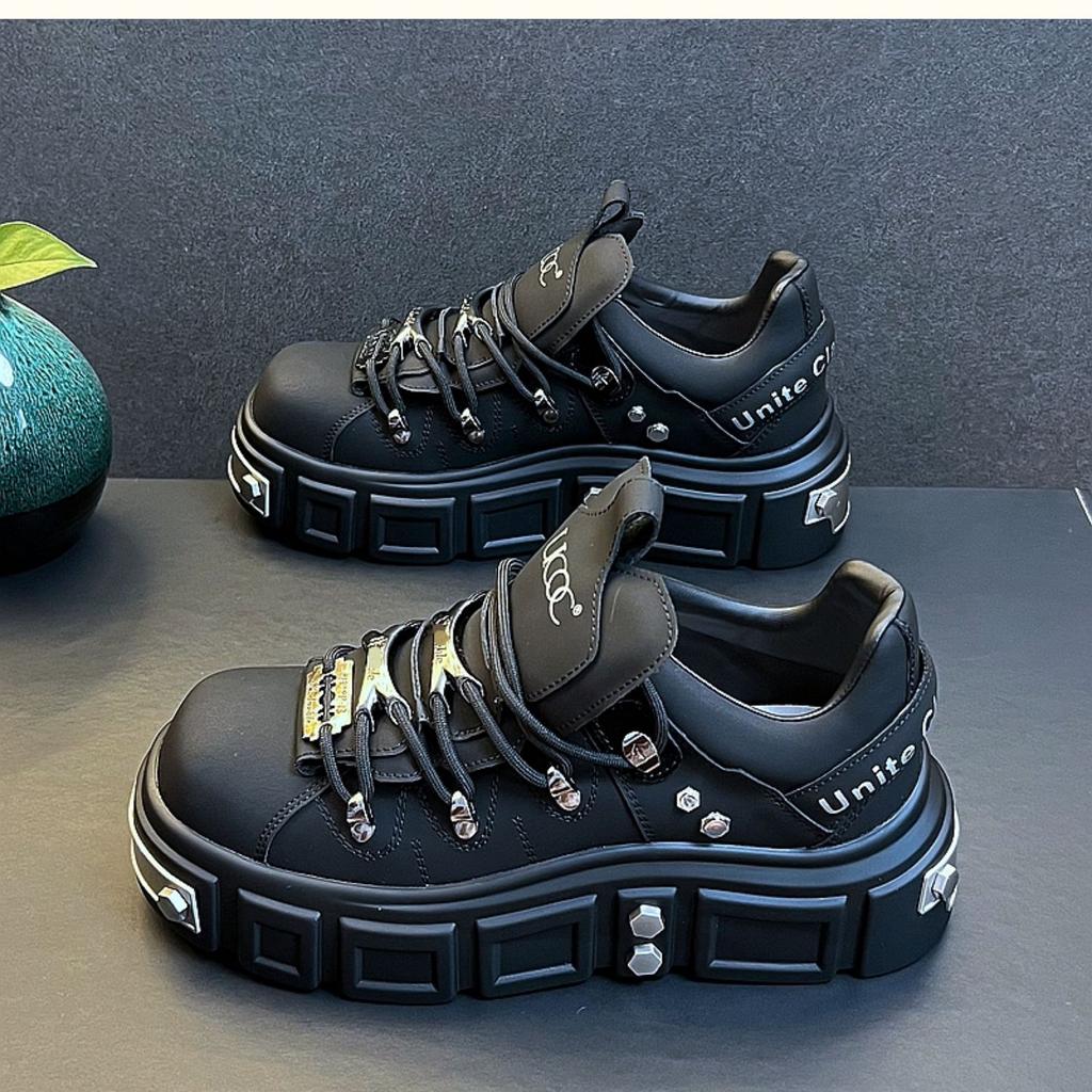 Fashion Men's Fashion Platform Sneakers Men Punk Muffin Shoes Male European Style Designer Leather Shoes Outdoor Trendy Cool Model Shoes