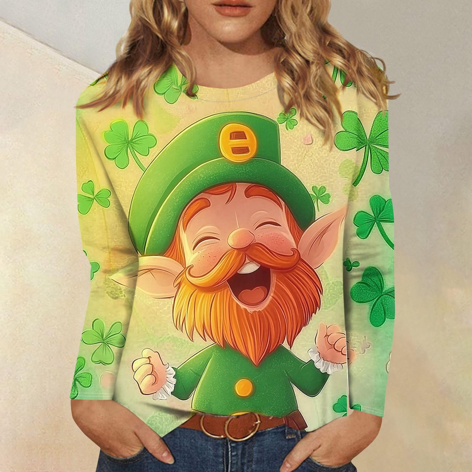 

Рубашки с длинным рукавом для женщин Милые футболки с графическим принтом Блузки Повседневные топы больших размеров Базовые топы Пуловеры St. День Патрика XL жёлтый