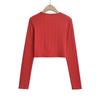 Spring new style six-button textured round-neck long-sleeve women's casual short knitted cardigan