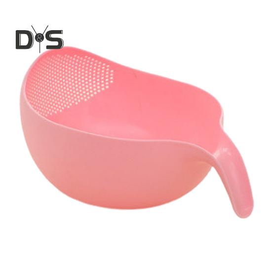 

Раковина для мытья риса с ручкой, пищевой, быстрый слив, предотвращает проливание, чаша для мытья фруктов, многоцелевой кухонный фильтр для фруктов и овощей розовый