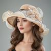 Elegant Summer Women's Sun Hat Breathable Organdy Material Foldable Design Woven Top Flower Decoration