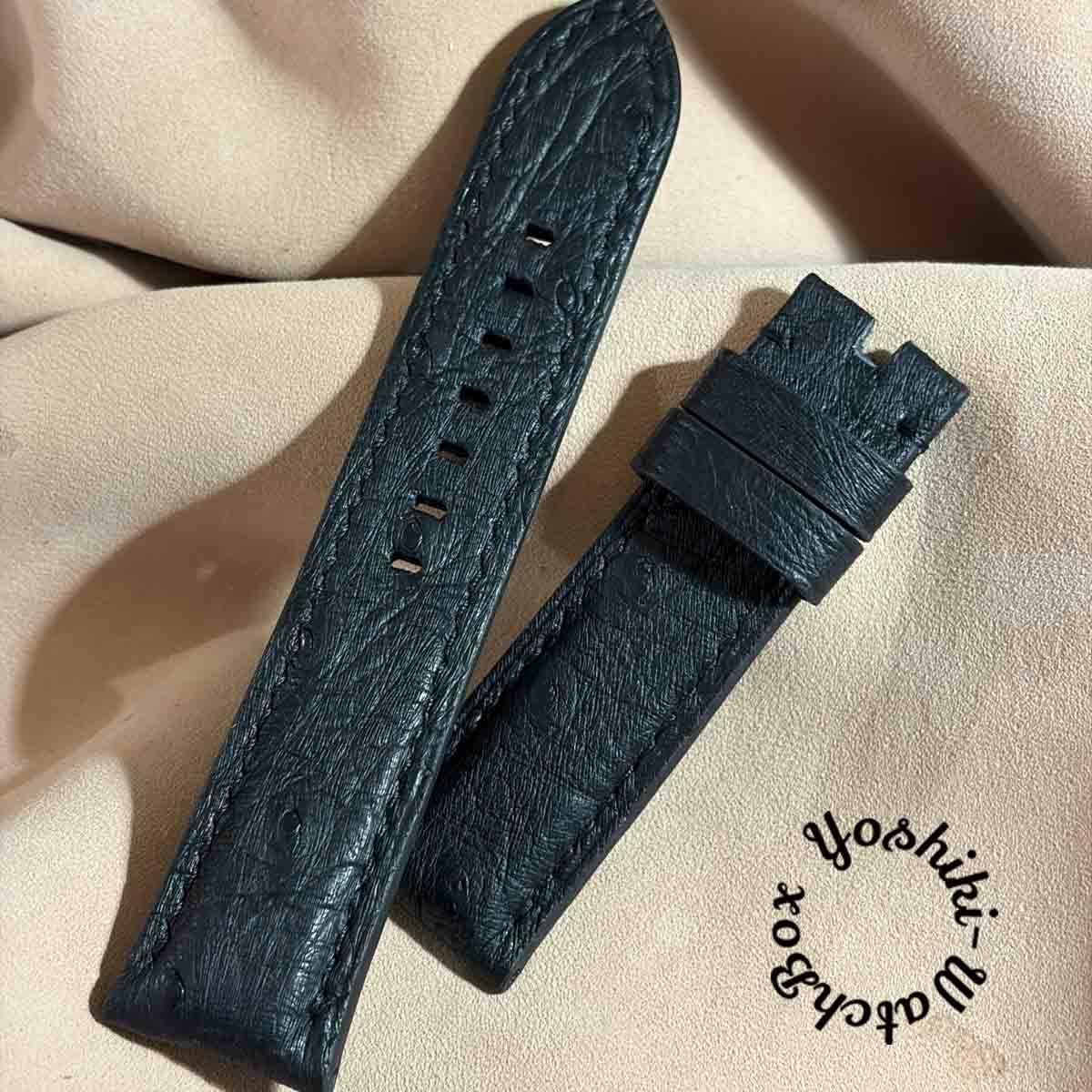 Used ost-450 Ostrich leather watch strap black (lug width 22mm - buckle width 20mm)