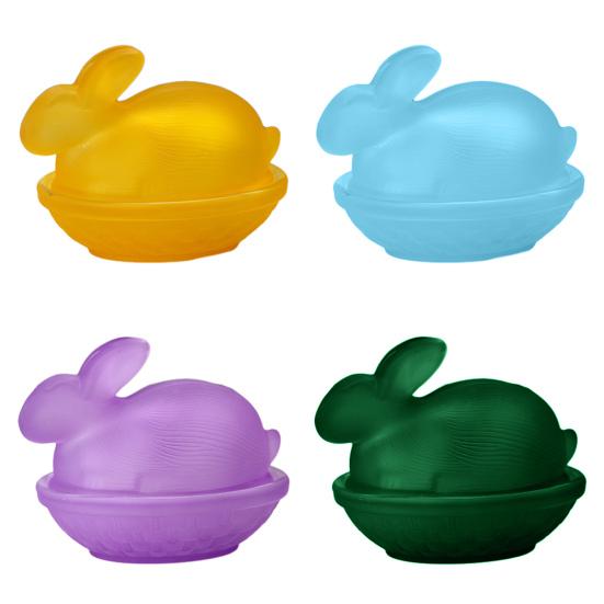 Yousheng Glass Rabbit Candy Dish Easter Bunny Cookie Jar with Lid Decorative Candy Bowl for Snacks Party Treats Home Spring Table Decor