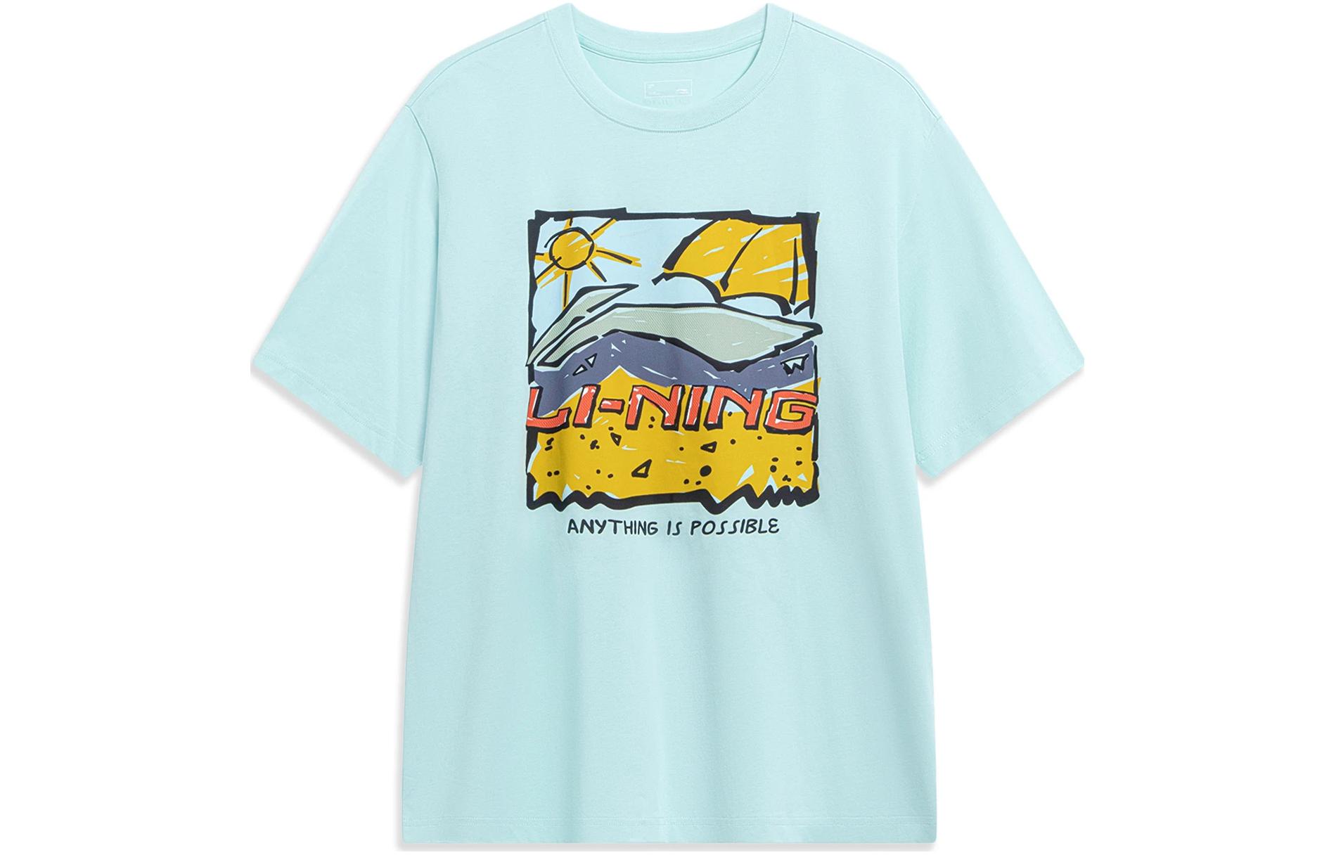 Li Ning Drop Shoulder Sleeve T Shirt Unisex Blue AHST543-3 XXL