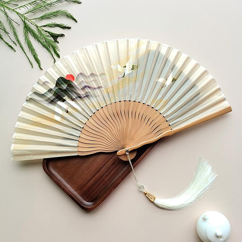 New Chinese Style Hanfu Cheongsam Fan Ancient Style Dance Performance Folding Fan Summer Single-Sided Bamboo Ribs Portable Fan
