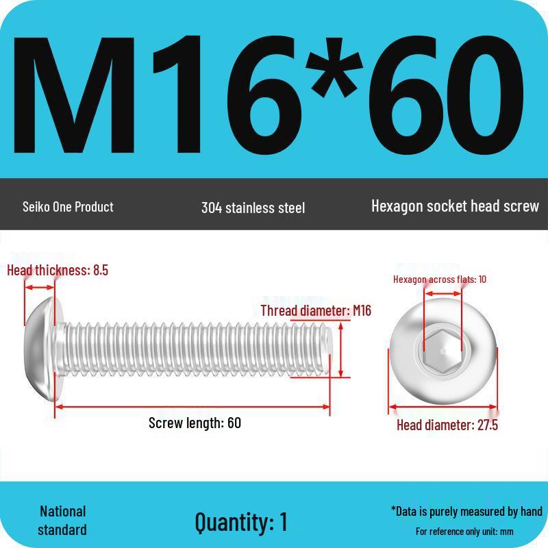 304 Stainless Steel Pan, Half, and Round Head Hexagon Screws (M2-M12)