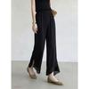 Women Elastic Waist Chiffon Flared Cropped Pants Split Ruffle Hem Sheer Wide Leg Capri Trousers Lightweight Summer Office Casual Flow Pants