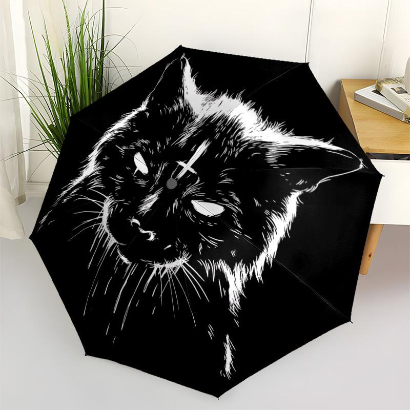 1 Stück Katzen-Kreuz-Automatikschirm, Hochwertiges Schirmdach, Tragbarer Faltregenschirm mit, Ideales Geschenk für - Reisen, Alltag, Formelle Anlässe, Stilvolles Accessoire