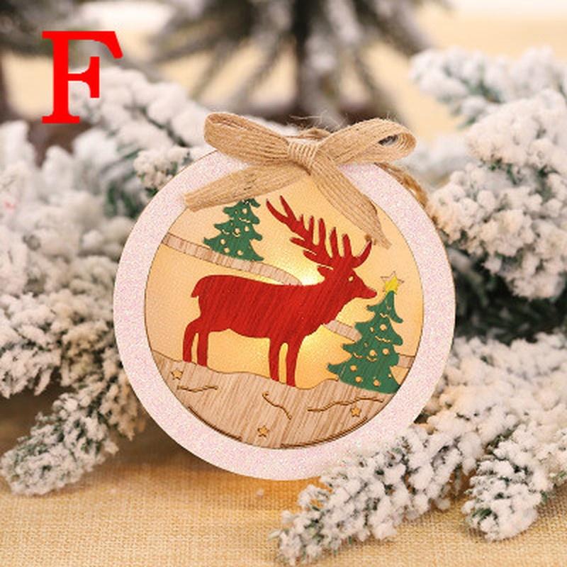 Christmas Tree Wooden Glowing Ornament Star Round Shape LED Light Decoration Luminous Santa Snowman