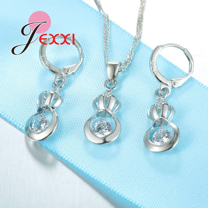 Original Design Fashion Brand Jewelry Set For Lady 925 Sterling Silver Color Color CZ Pendant Necklace Earrings Sets For Women