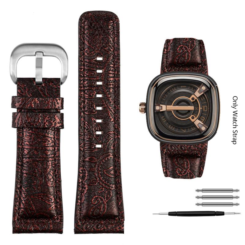 For Bracelet For Seven Friday Watch Strap Men's Square Mechanical M2/02 M3 T2 S1 Vintage High Quality Pattern Leather Watchband 28MM