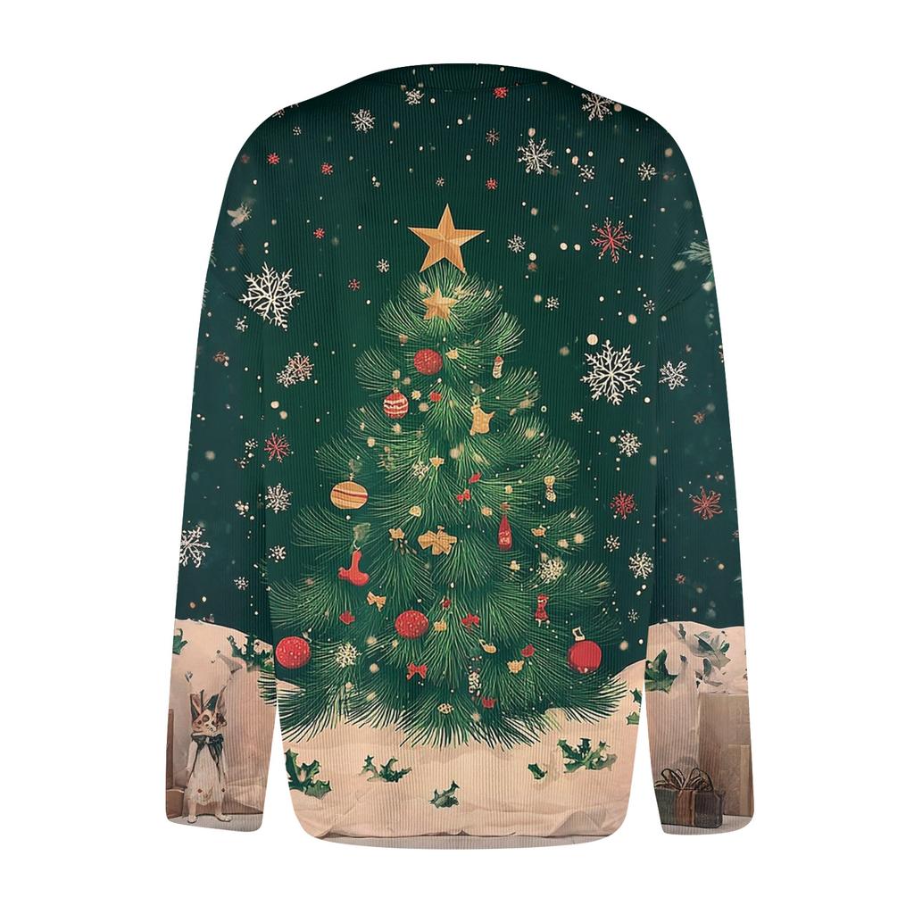 Women's Fashion Christmas Printed Long Sleeve Knitted Cardigan Button Down Jacket