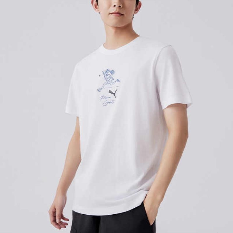 Puma Team Graphic Embroidered Casual Print Crew Neck Short Sleeve T-Shirt Men Tops White 627121-02