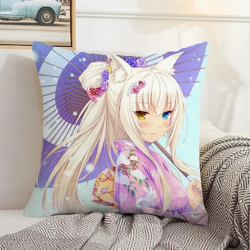 Nekopara 50x50 Cushion Cover 45 × 45 Decorative Pillowcase for Pillow Home Decor Car Decoration Pillowcases Bed Cushions Kawaii