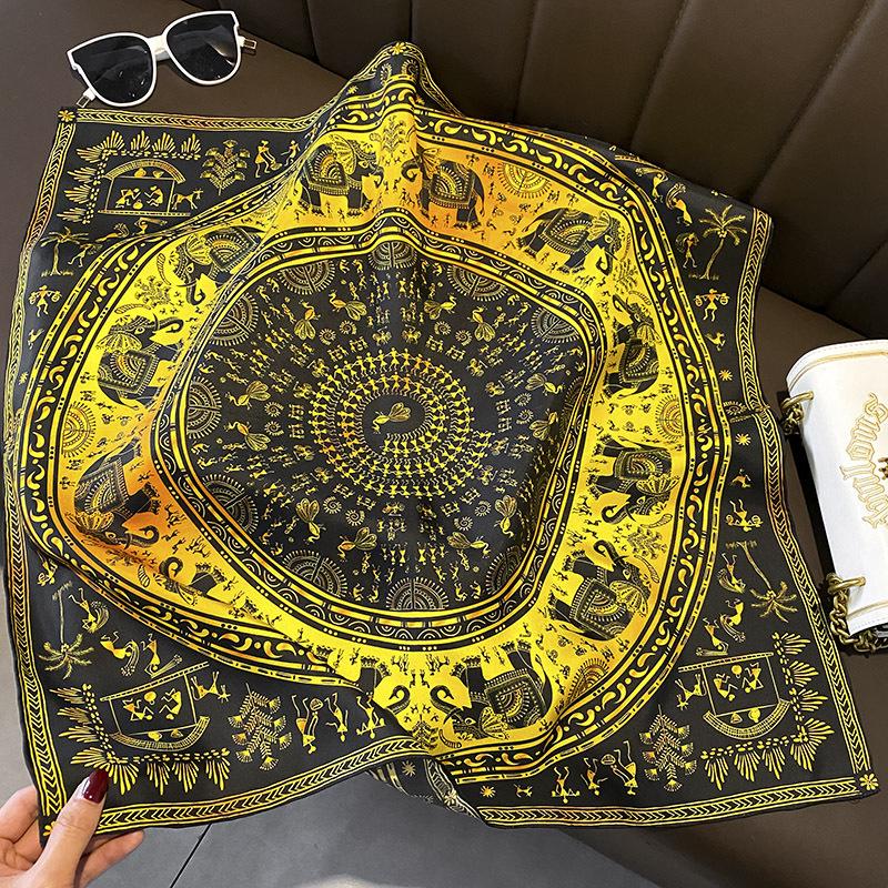 Hangzhou Floral Mulberry Silk Square Scarf - 70cm Silk Twill Women's Neck Accessory