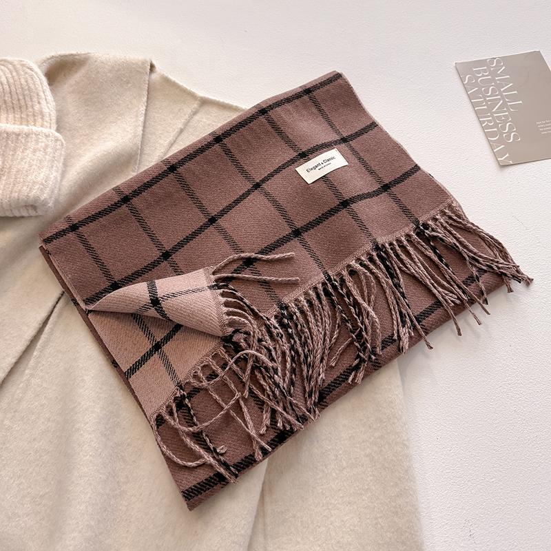 Fashion Autumn Winter Warm Cashmere Scarf Plaid Pattern Long Tassels Women Thicken Wrap Shawl Lady Muffler Bufanda Pashmina New