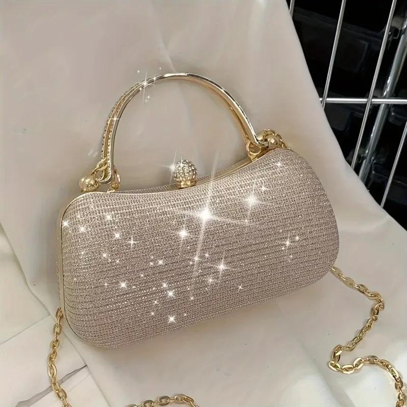 1pc New Fashion Chain Handbag Banquet Bag Shoulder Slung Small Bag Unique Handbag Gold Bag Dinner Bag Storage Bag