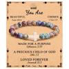 Emperor Stone Pink Zebra Beaded Bracelet with Cross Charm