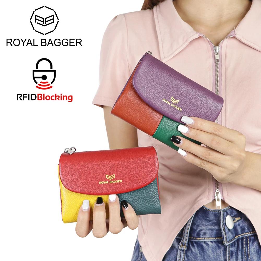 

Кошельки Royal Bagger Color Block RFID Short из натуральной кожи с несколькими отделениями для карт, держатель для карт, кошелек с тремя отделениями, магнитное открытие 2053 фиолетовый