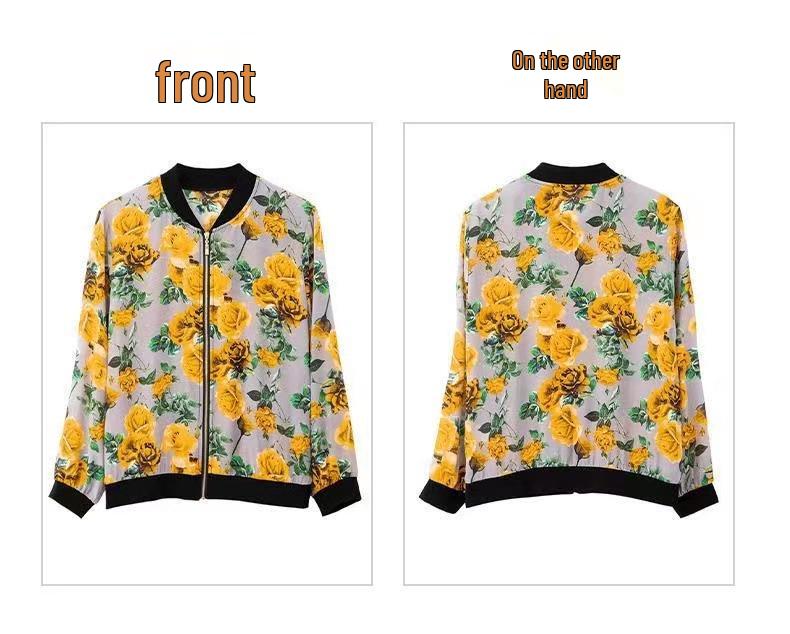Women's Fashionable Printed Thin Baseball Jacket - Spring/Summer Sun Protection, Plus Size, for Middle-Aged Mothers