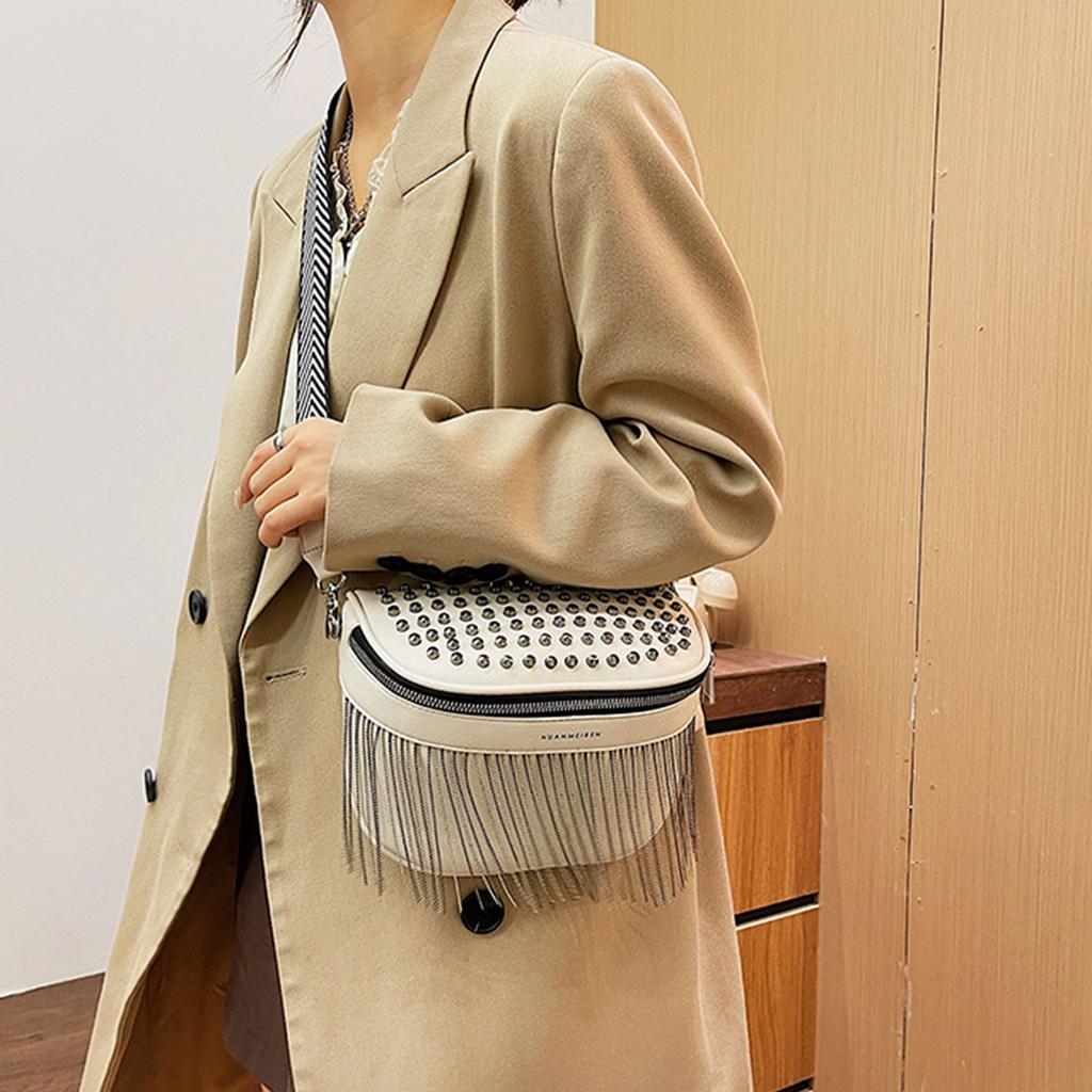 Fashion Tassel Fanny Packs Crossbody Bag Women's Chest Bags PU Leather Waist Sling Phone Pouch with Adjustable Strap