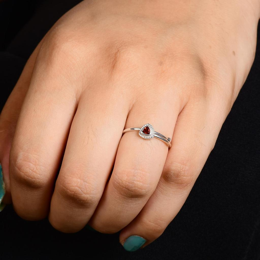 Natural Garnet Adjustable Ring, 925 Sterling Silver Gift for Love.